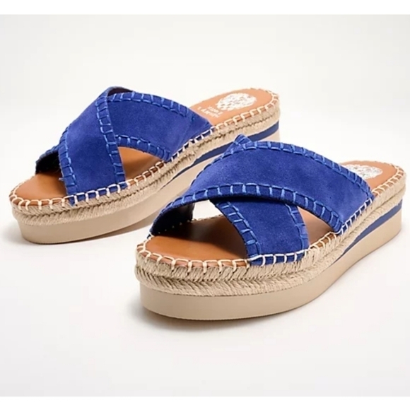 Vince Camuto Shoes - Vince Camuto Belisnda Leather Crossband Slide Platform Sandles Size 8W